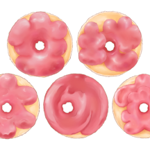 生地・木の実/ドーナツ　生地を意味する「dough」と木の実を意味する「nut」を組み合わせた言葉。 綴りは「Doughnut」がイギリス英語、「Donut」がアメリカ英語。